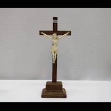 7" Wood & Bone Carved Standing Crucifix SKU C094-001